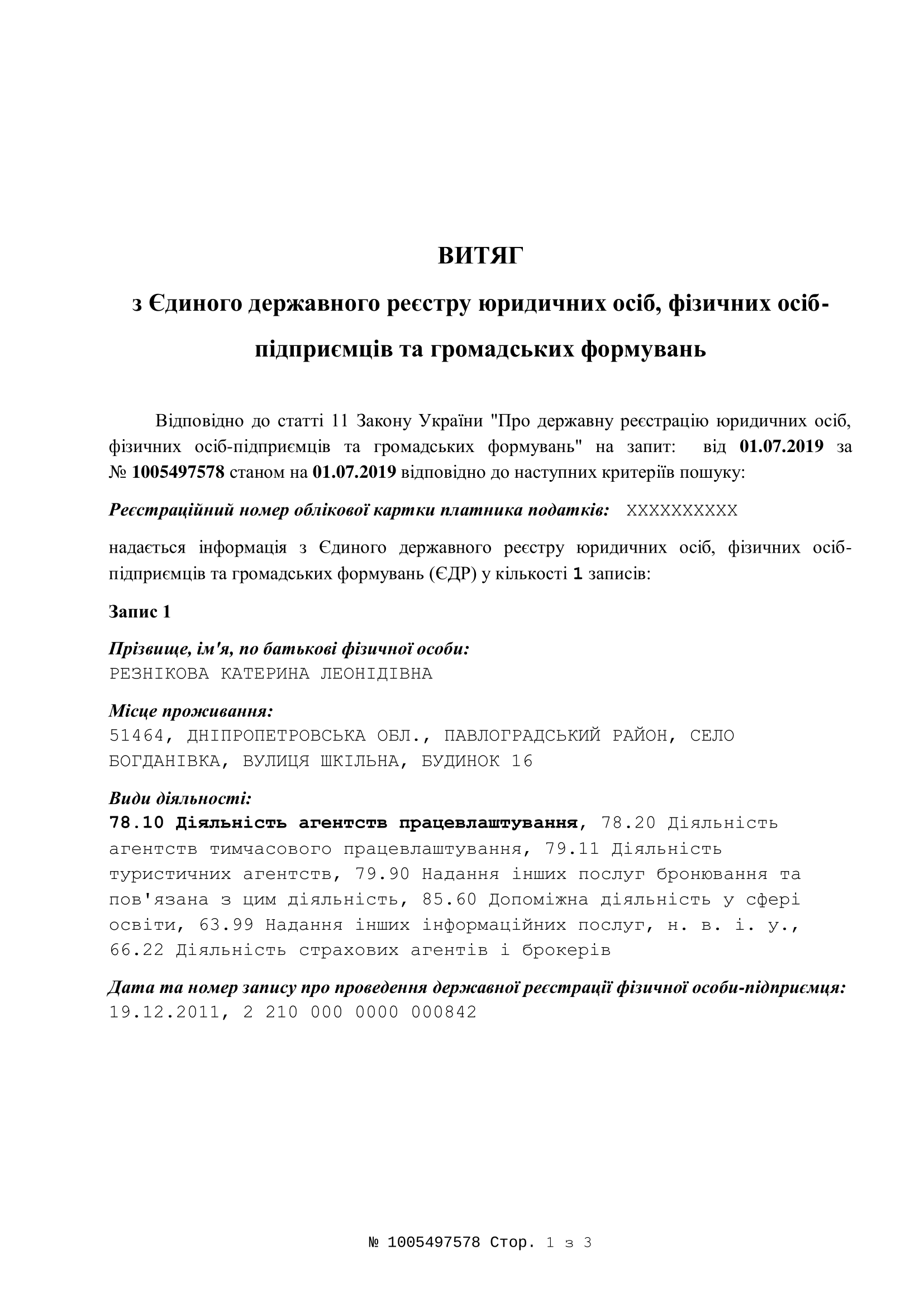 витяг про розпочаття діяльності з 2011 року