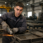 Pracownik Betpref przy produkcji prefabrykatów betonowych i konstrukcji stalowych.